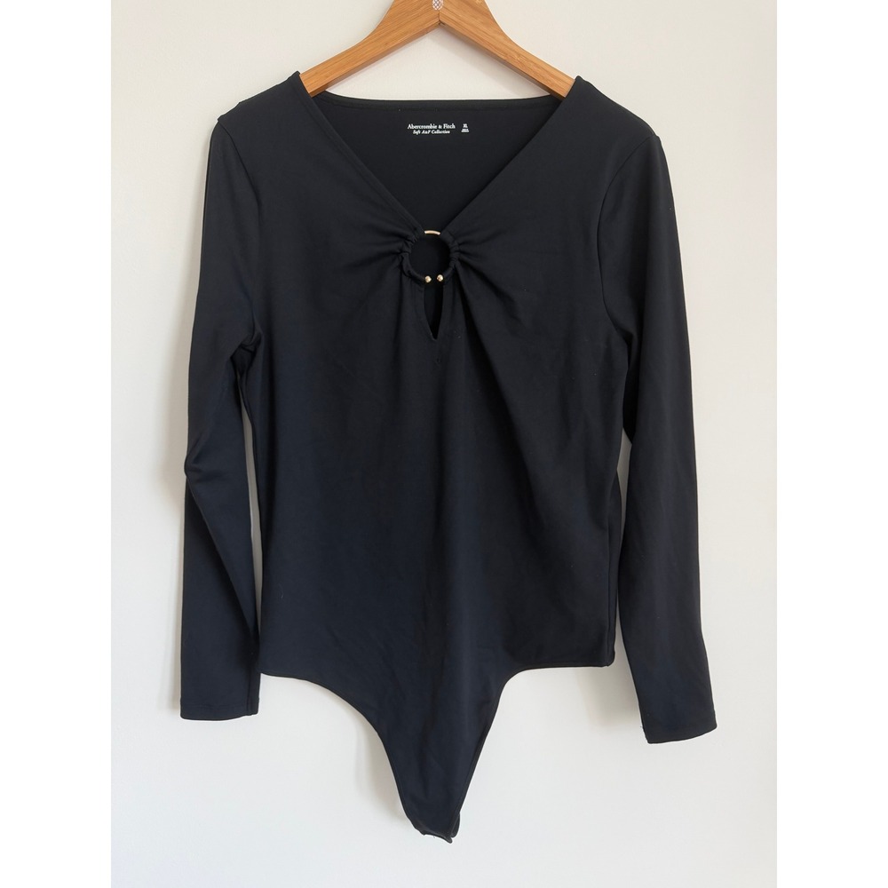 Abercrombie & Fitch SoftAF Women's XL Black Ring Keyhole Bodysuit Long Sleeve